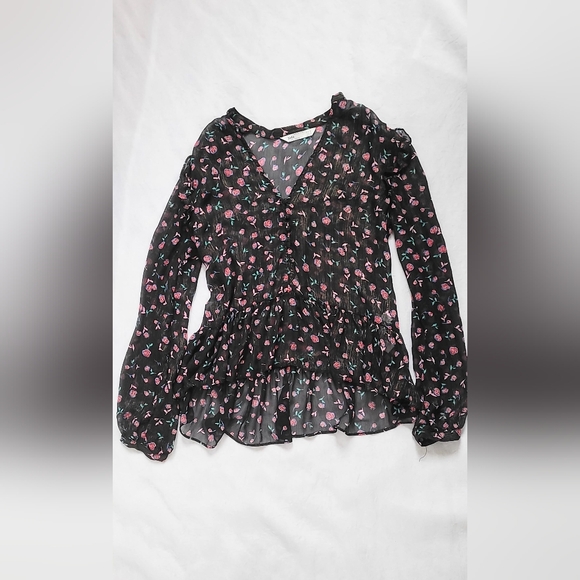 NWOT! Sheer Metallic Women's Zara Spring Peplum Floral Boho Blouse Medium - Picture 6 of 15